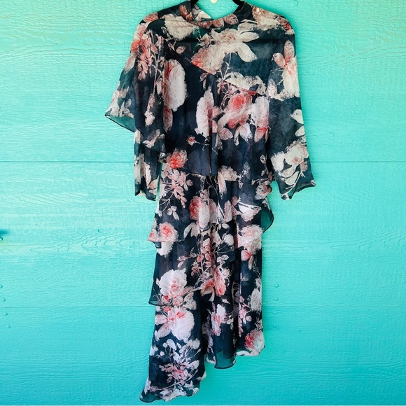HEMANT AND NANDITA SAMMY SHEER FLORAL TIERED RUFFLE DRESS  SIZE SMALL - Picture 15 of 16